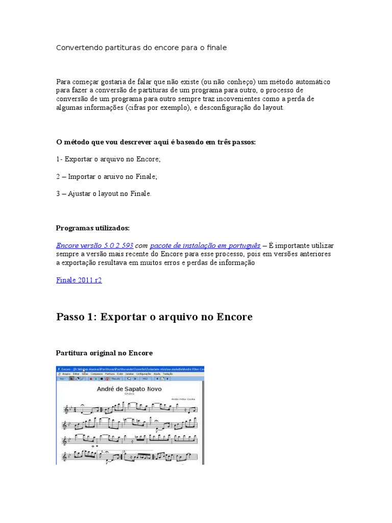 Conversão de Partituras: Encore para Finale | PDF | Informação | Programas