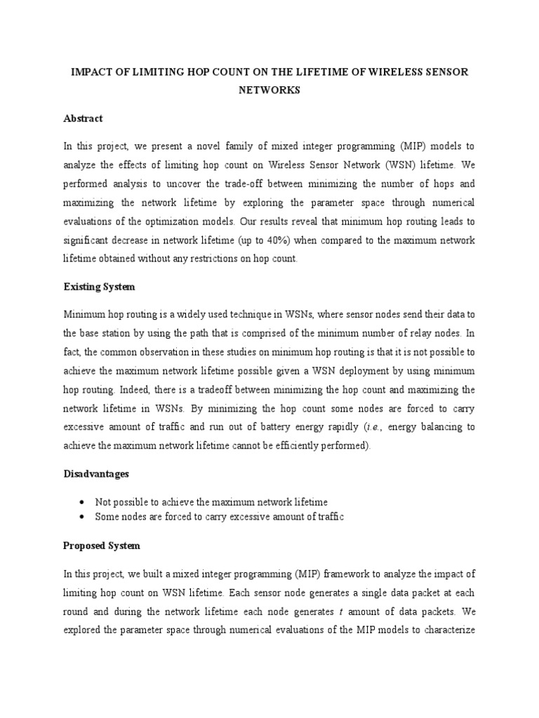 Hop Count Impact on WSN Lifetime Analysis | PDF | Wireless Sensor ...