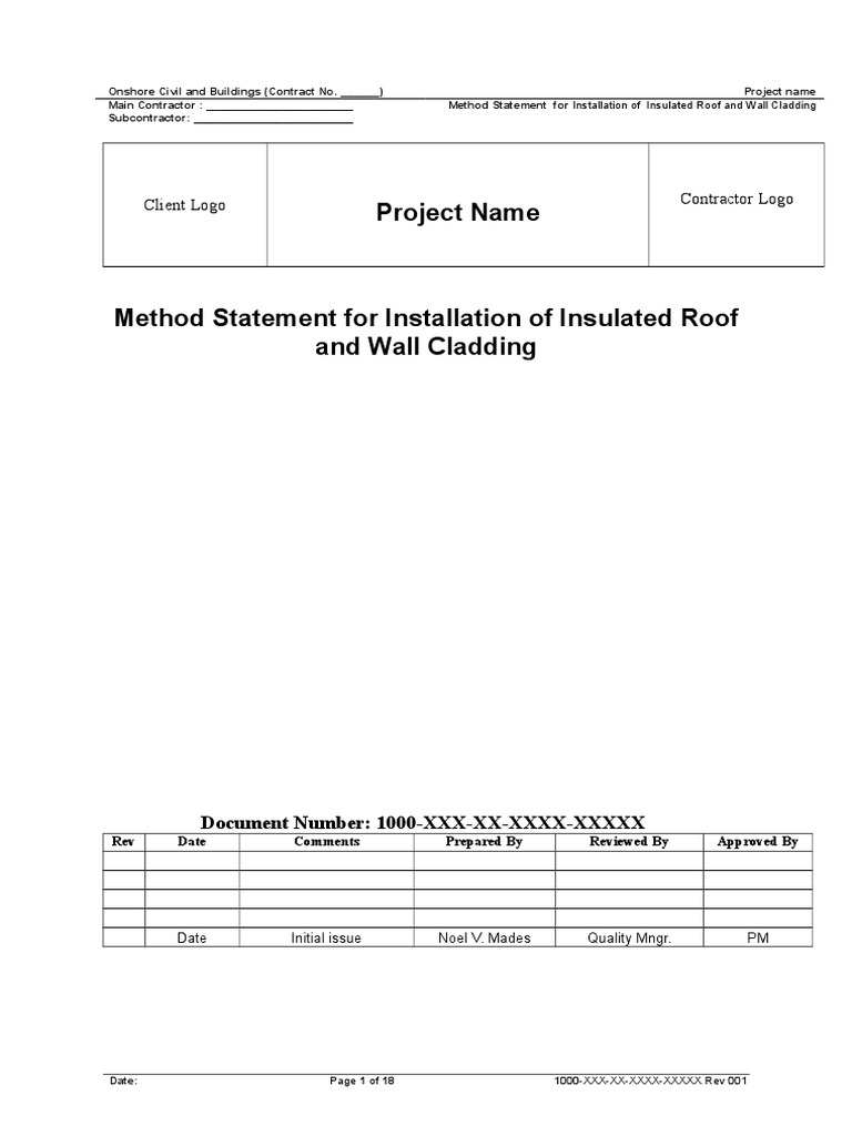 Method Statement Sample. Framing (Construction) Roof