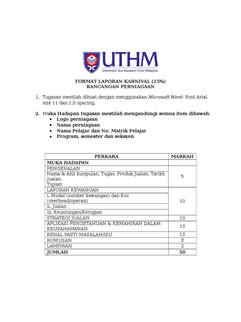 Format Laporan Karnival