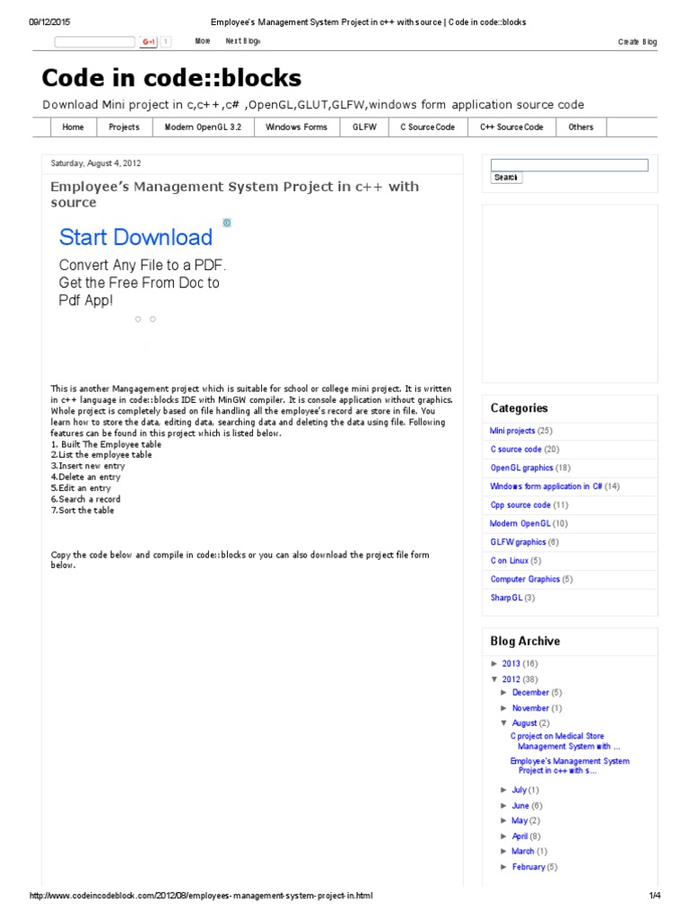 C++ Employee Management System Code | PDF | Source Code | Records ...