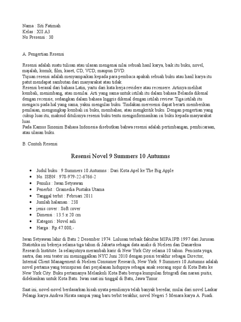 Resensi Lengkap 9 Summers 10 Autumns