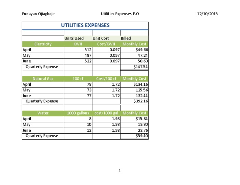 Utility Costs Overview | PDF