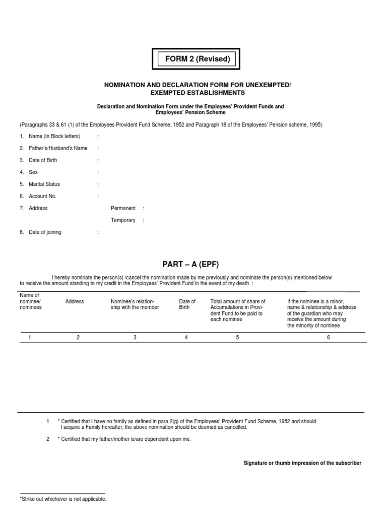 EPF Form 2: Nomination & Declaration Guide | PDF | Law