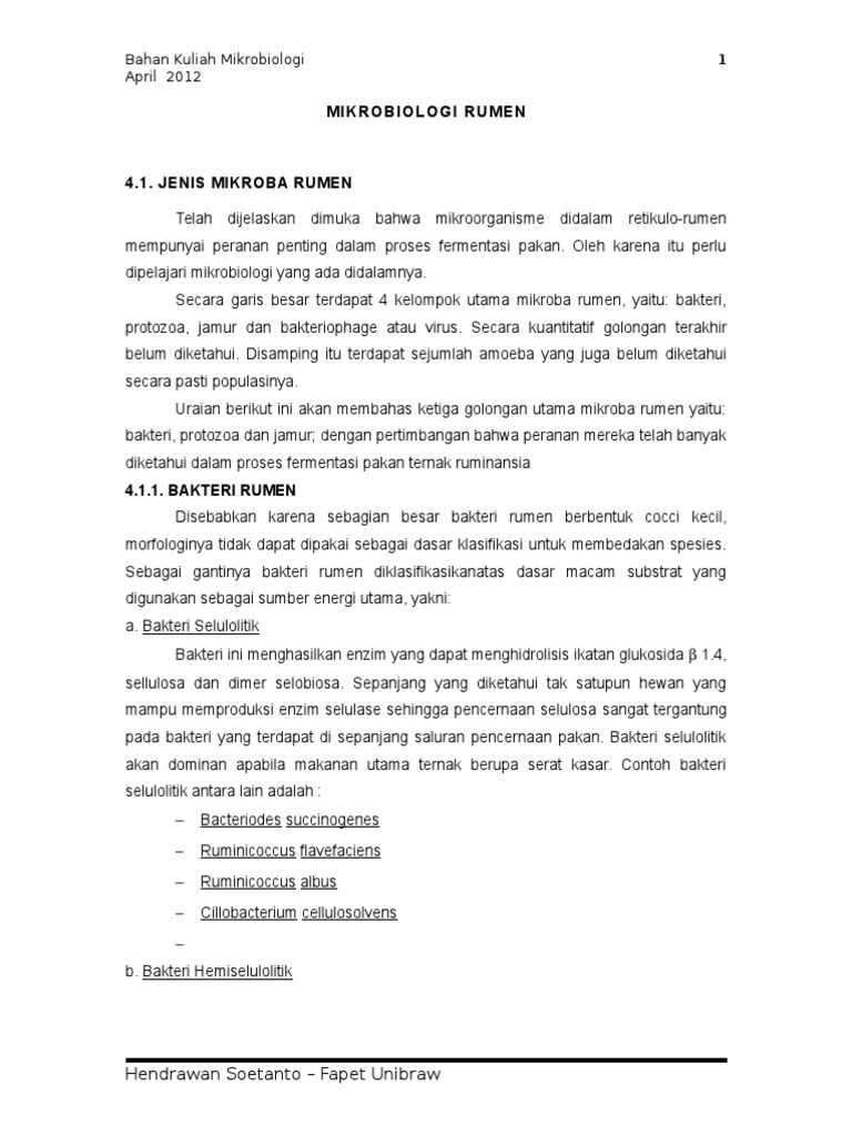 Mikrobiologi Rumen-Bhn Kuliah 2012 | PDF