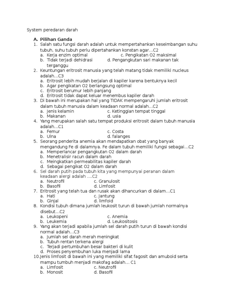 Soal Dan Jawaban Peredaran Darah Kelas 8 Bagikan Kelas