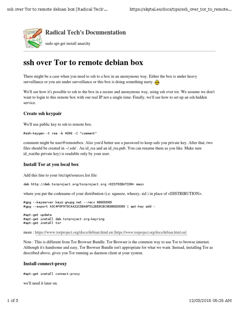 SSH Over Tor To Remote Debian Box | PDF | Secure Shell | Tor (Anonymity ...