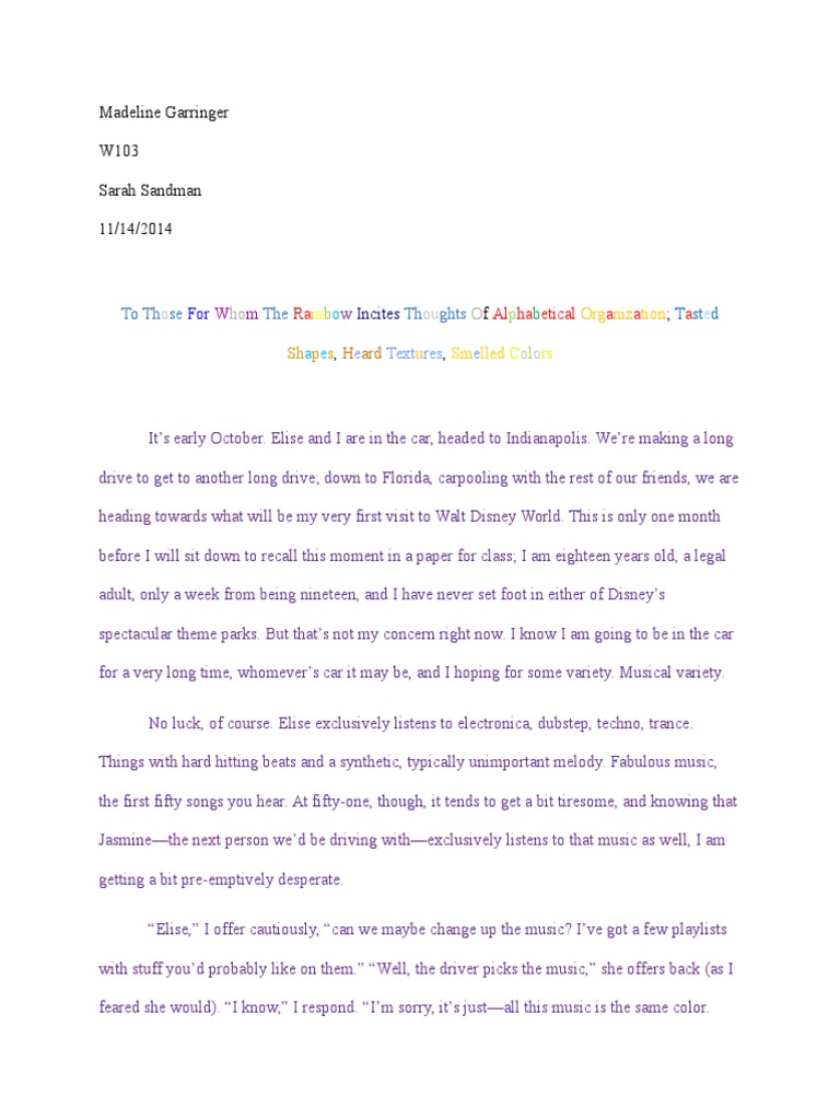 Synesthesia Research Paper