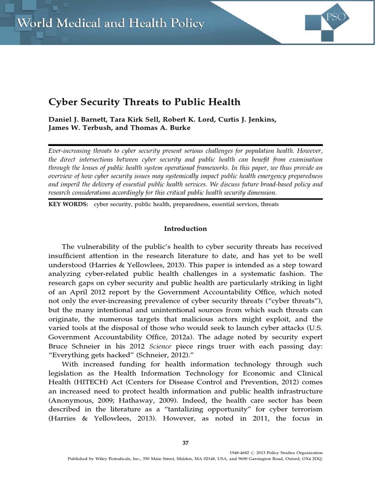 Cyber Security Threats To Public Health Pdf Threat Computer