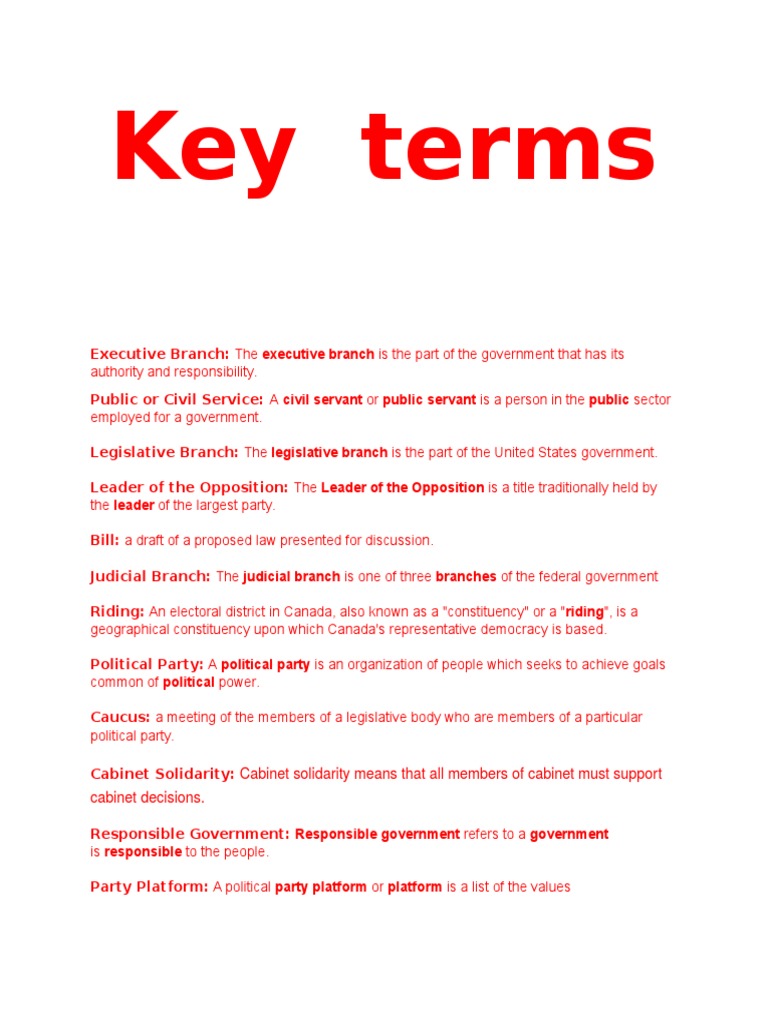 Key Terms of Government Structure | PDF
