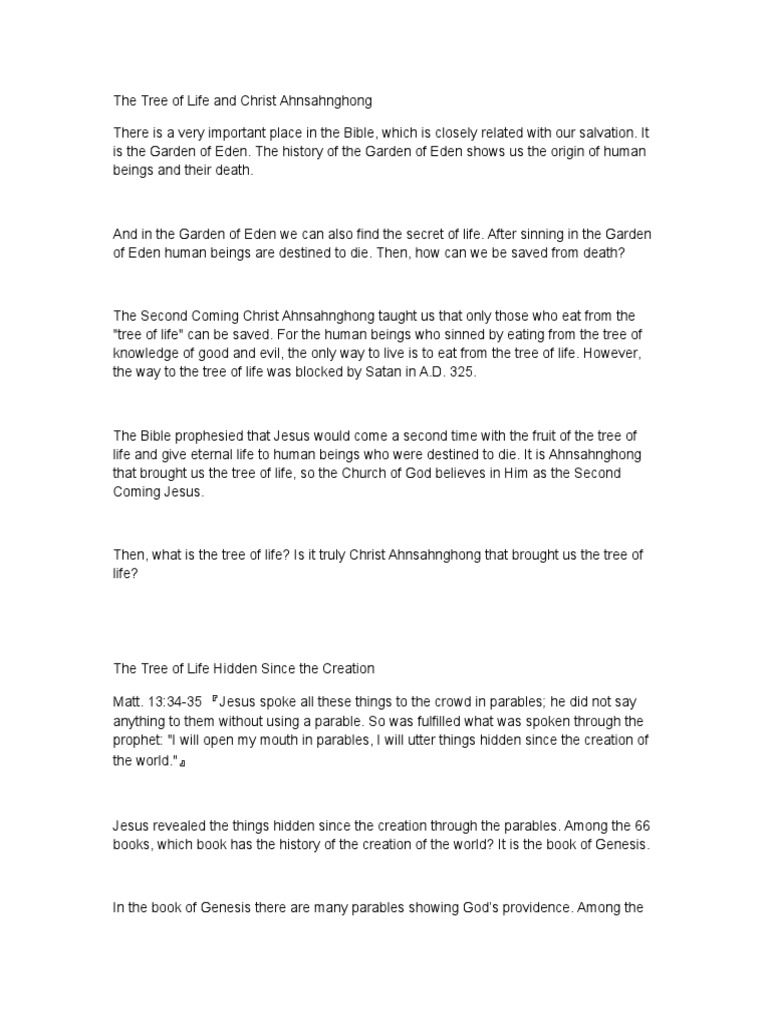 The Tree Of Life And Christ Ahnsahnghong Pdf Tree Of Life Adam And Eve