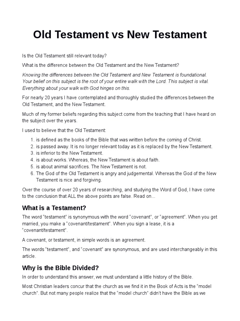 Differences Between Old and New Testament | PDF | Covenant (Biblical ...