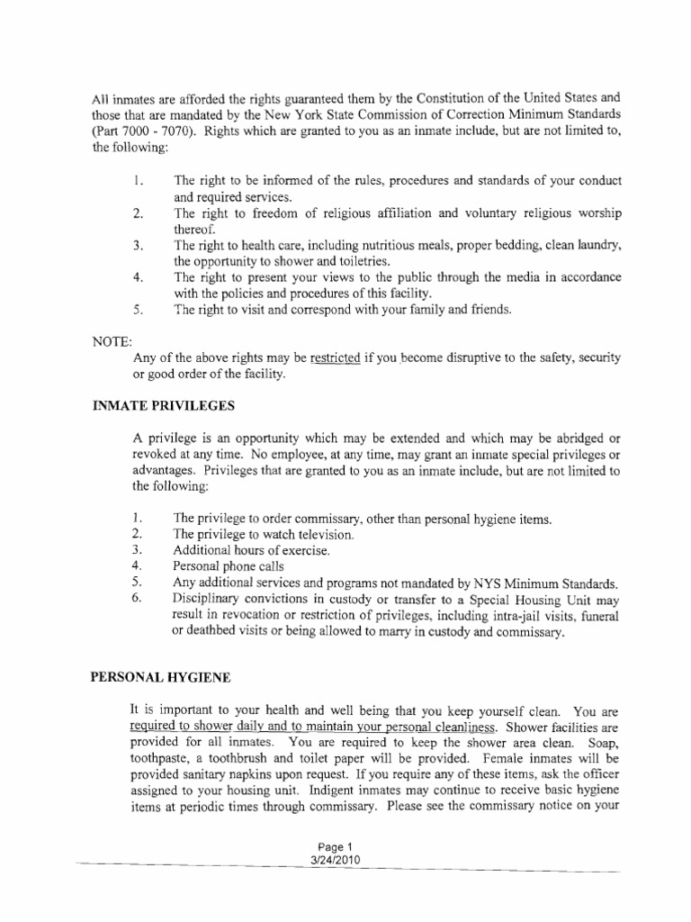 Broome County Jail Inmate Rights & Privileges | PDF | Prison | United ...