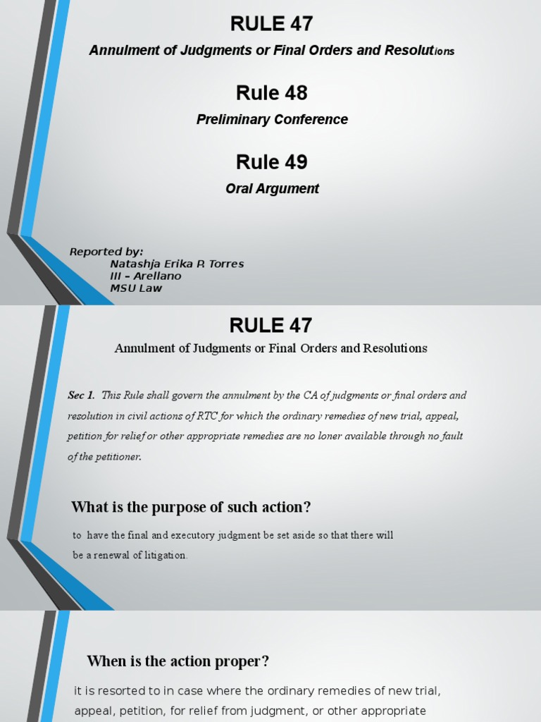 Rule 47: Annulment of Judgments Guide | PDF | Judgment (Law) | Annulment