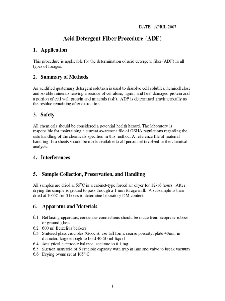 Acid Detergent Fiber Procedure (ADF) 1. Application PDF