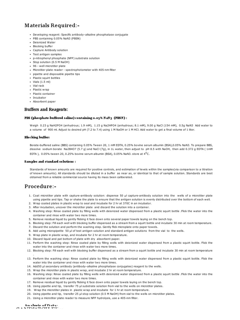 Sandwich ELISA Protocol Guide | PDF | Elisa | Laboratories