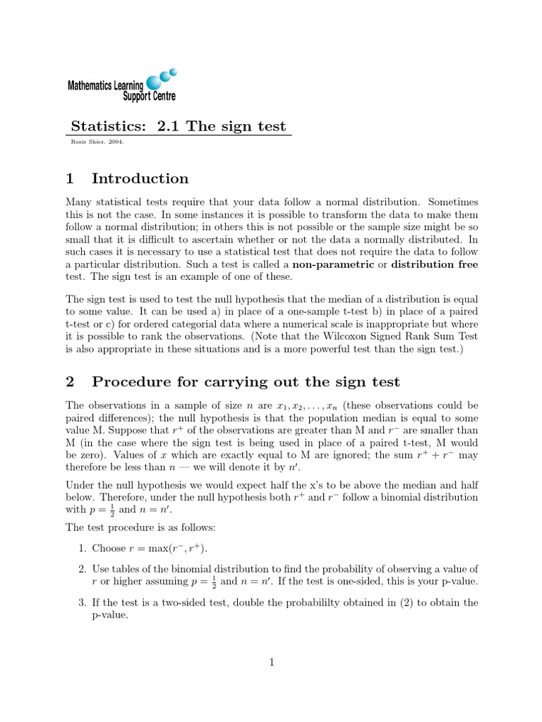 Understanding the Sign Test in Statistics | PDF