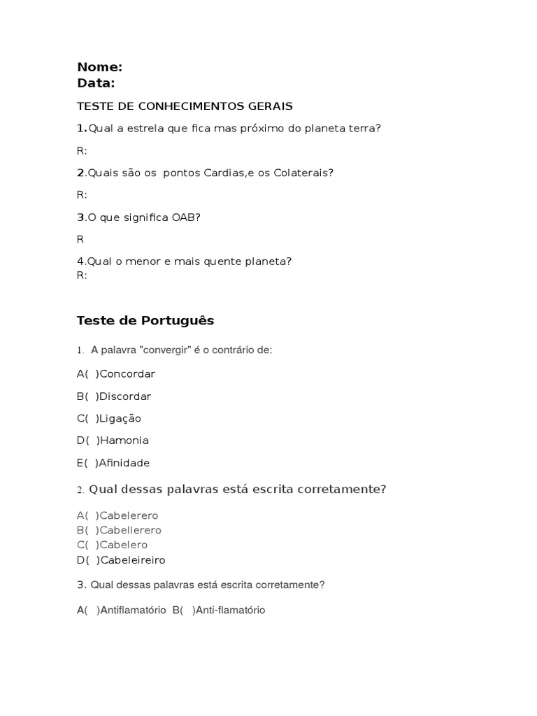 QUIZ DE CONHECIMENTOS GERAIS #9, VARIEDADES