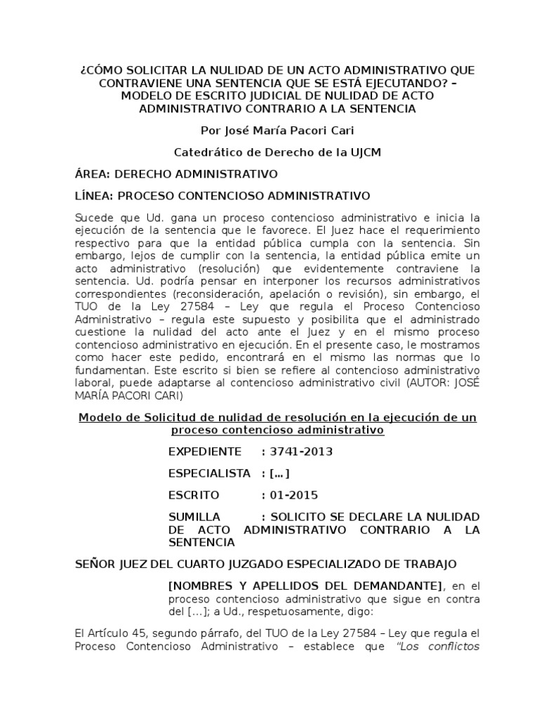Cómo Solicitar La Nulidad de Un Acto Administrativo Que Contraviene Una Sentencia Que Se Está