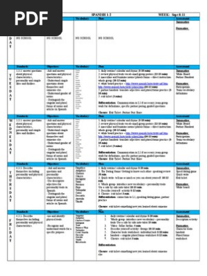 Weekly Lesson Plans Spanish 1-2