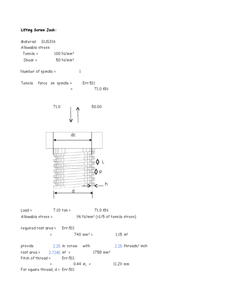 Screw Jack and Hoist Design Analysis | PDF | Screw | Stress (Mechanics)