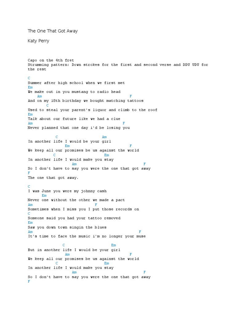 The One That Got Away Chords The One That Got Away Chords | PDF | Song Structure | Entertainment  (General)