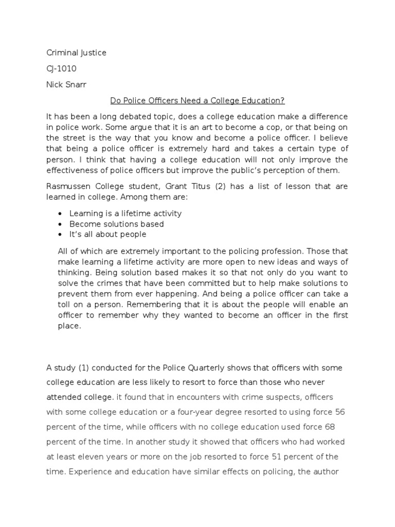 Criminal Justice Final Paper PDF Police Higher Education