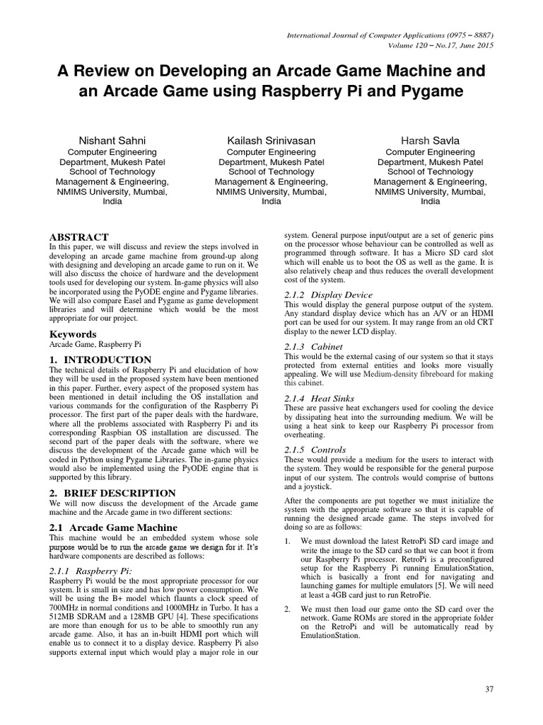 A Review On Developing An Arcade Game Machine and An Arcade Game Using ...