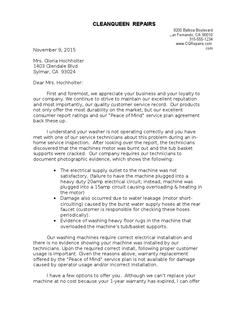 Washer Repair Options and Warranty Details | PDF | Washing Machine ...