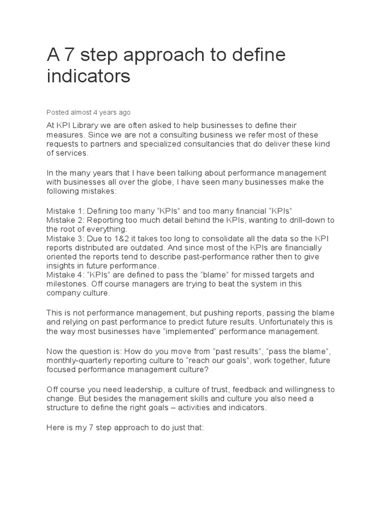 A 7 Step Approach To Define Indicators PDF Performance Indicator