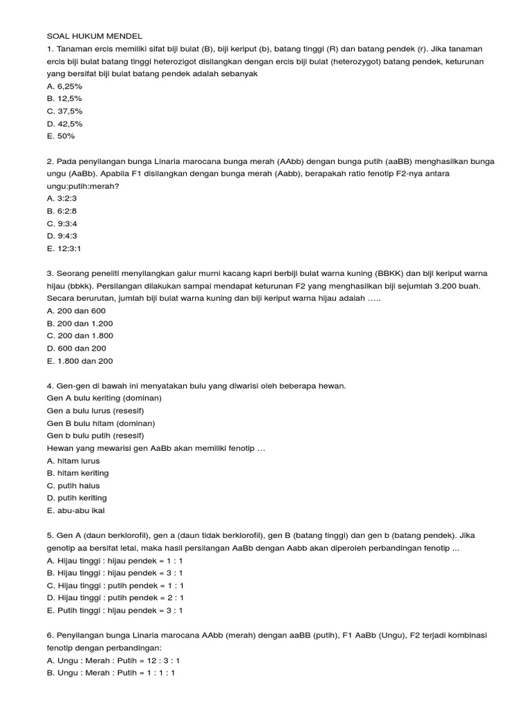 Soal Hukum Mendel