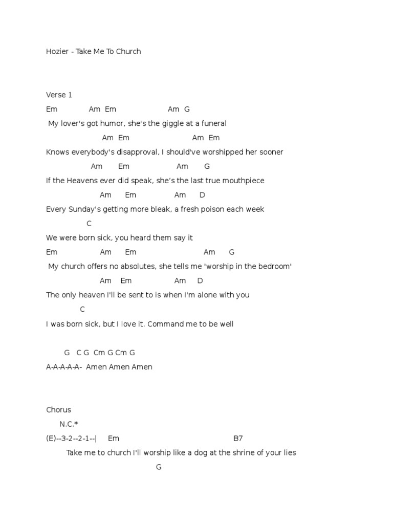 Take Me To Church Chords Religious Behaviour And Experience Religious Belief And Doctrine