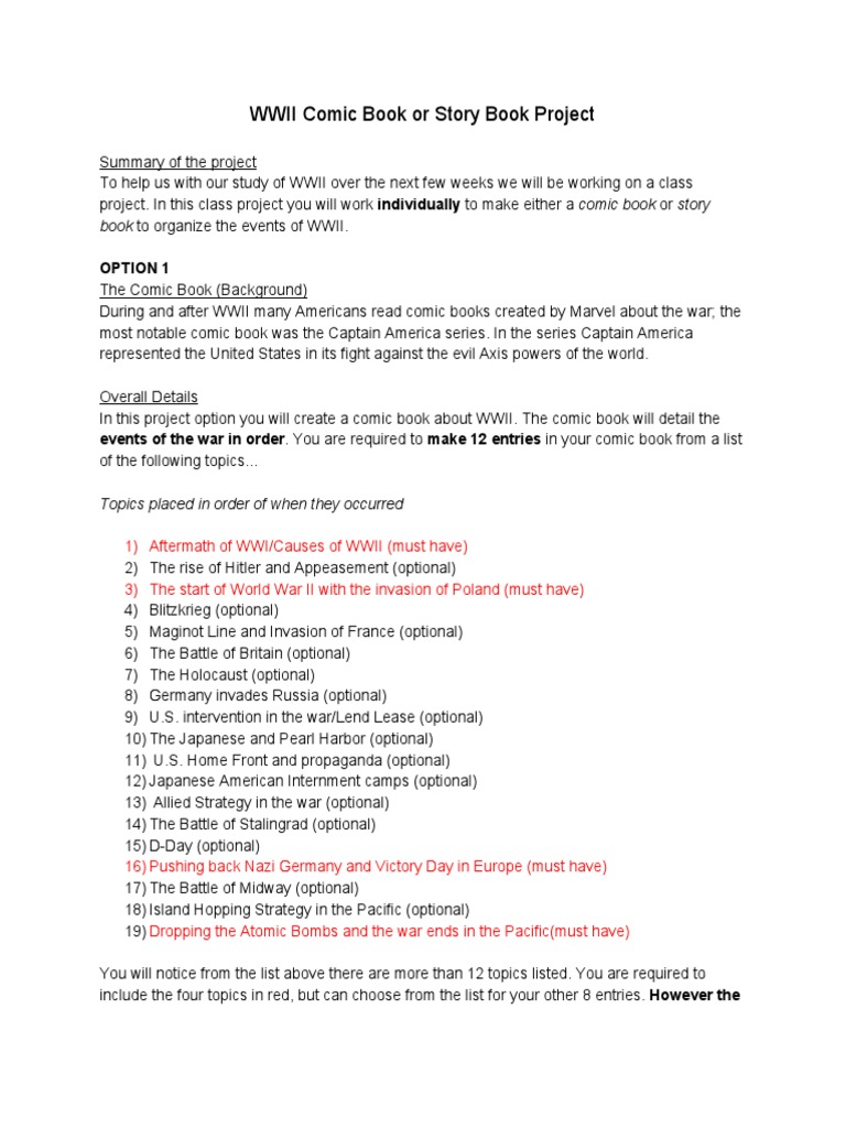 WWII Comic Book or Story Book Project: Individually | PDF | World War ...