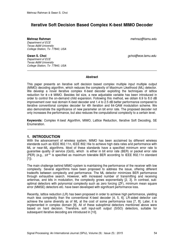 Iterative Soft Decision Based Complex K-Best MIMO Decoder | PDF | Mimo ...