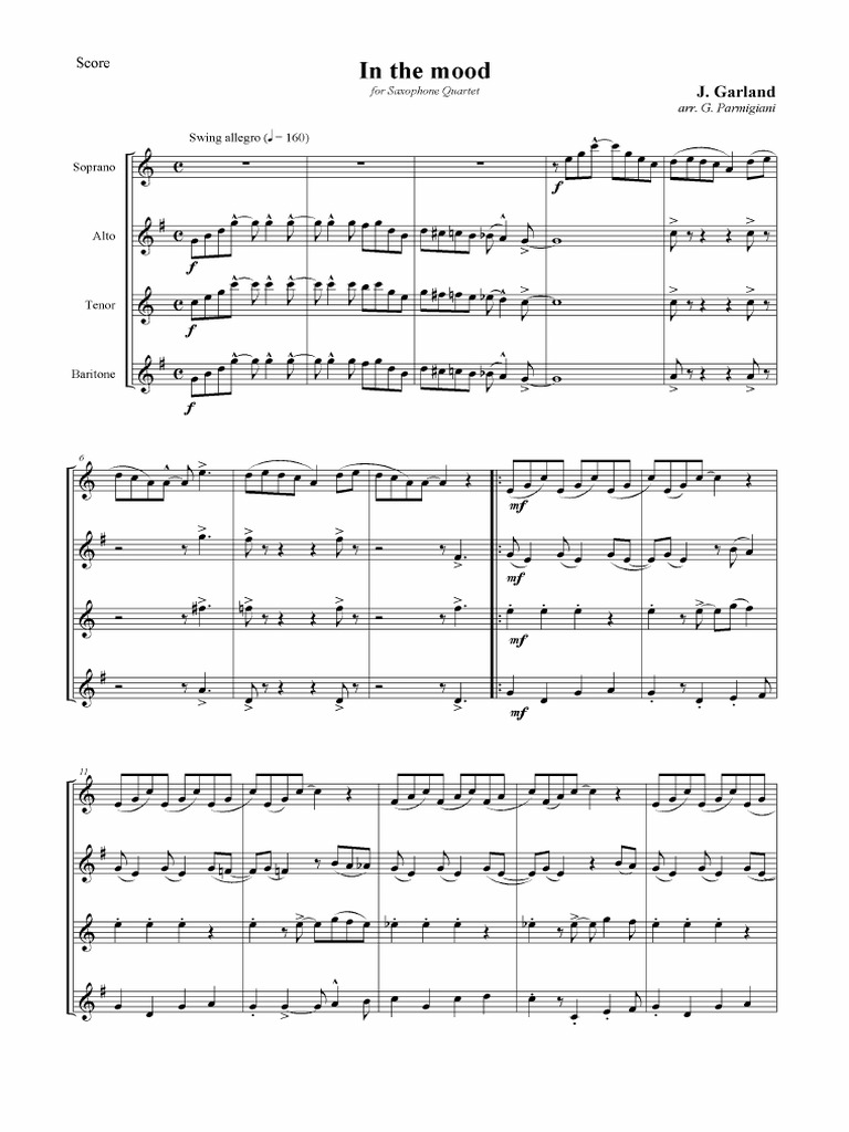 Glenn Miller In the Mood [Sax Quartet Score and Parts] Jazz