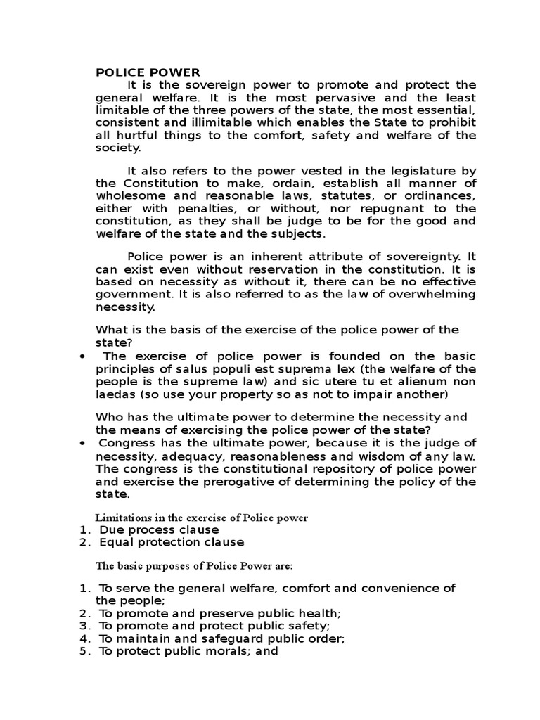 Police Power Eminent Domain Police Power (United States