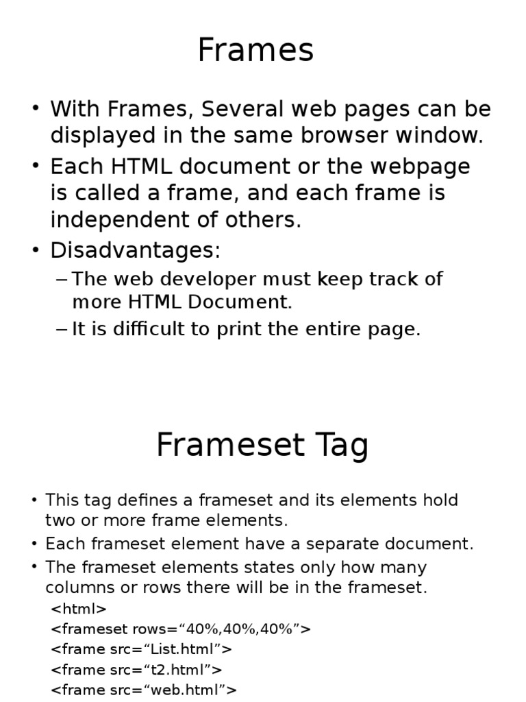 Frameset tag deals