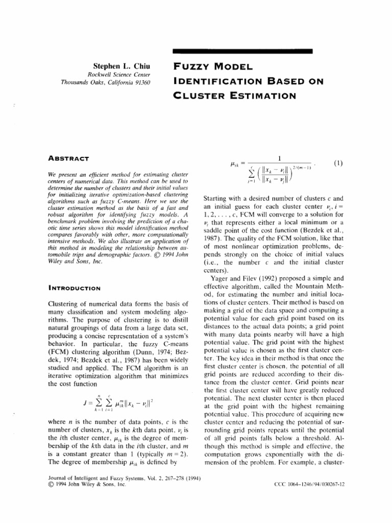 Fuzzy Model Identification Based On Cluster Estimation | PDF | Applied ...