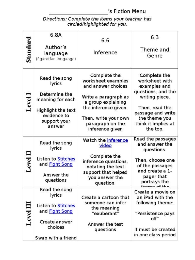Fiction Menu | PDF | Foreign Language Studies