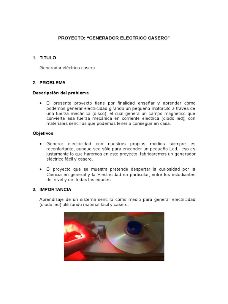 Proyecto Generador Electrico Casero | PDF | Corriente eléctrica | Tornillo