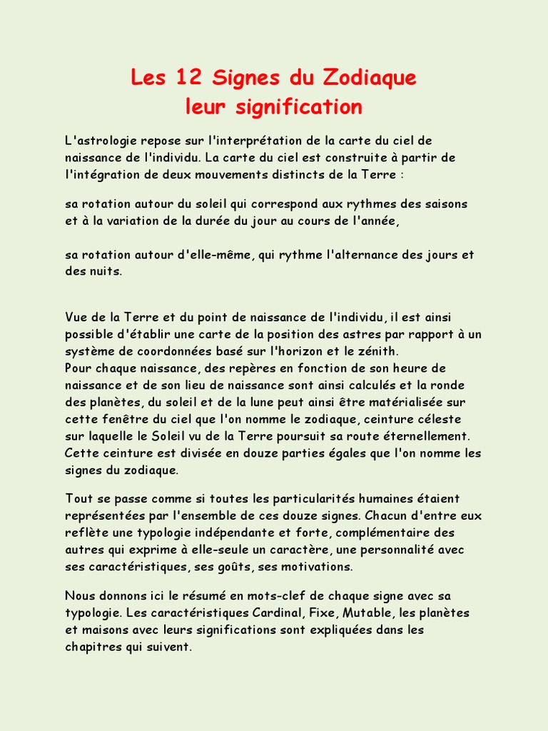 Les 12 Signes Du Zodiaque Leur Significations | PDF | Signe ...