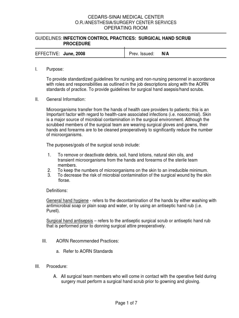 Surgical Hand Scrub Guidelines | PDF