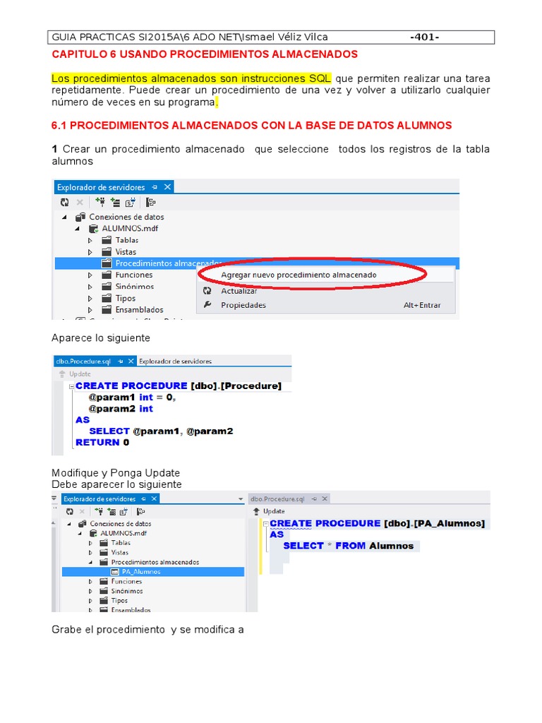 Procedimientos Almacenados en ADO.NET | PDF | Active X Data Objects ...