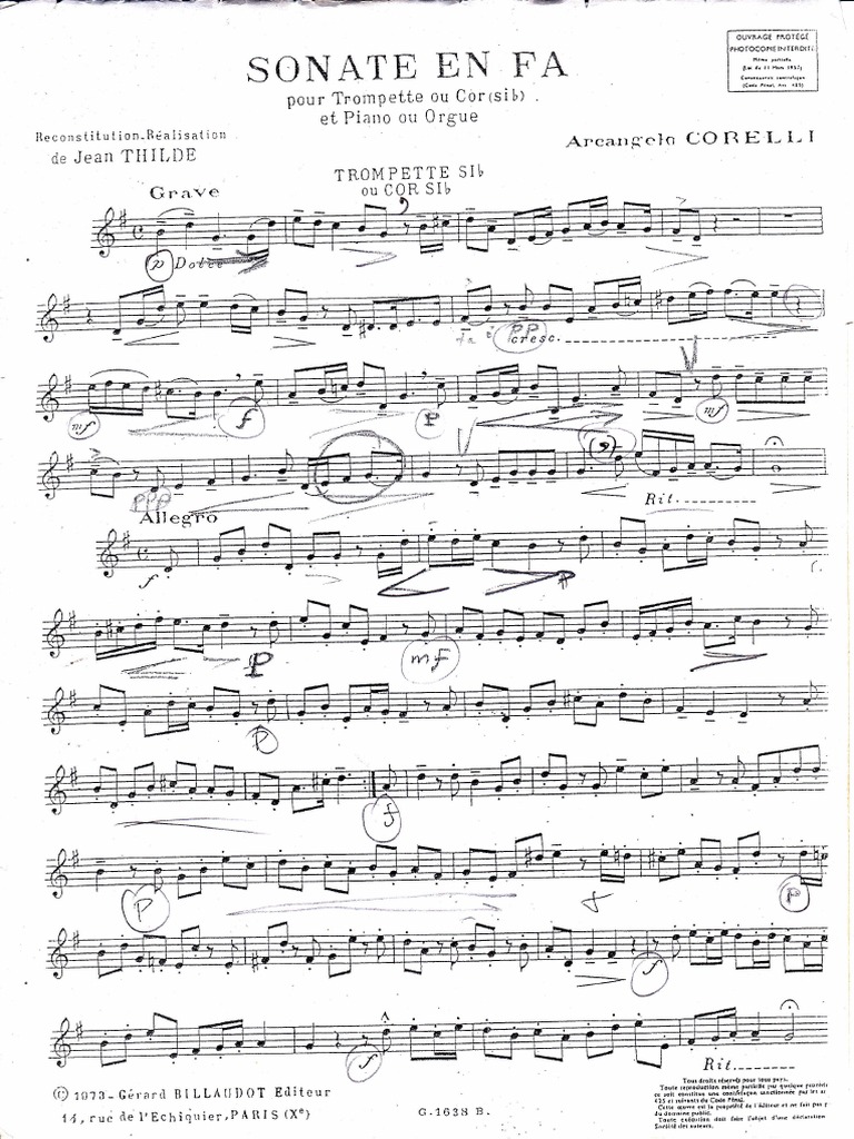 Partition Bach - Aria Pour Trompette Et Piano/Orgue - Édition Thilde - Classique