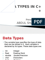 Data Types in C+ +: Abdul Shakoor