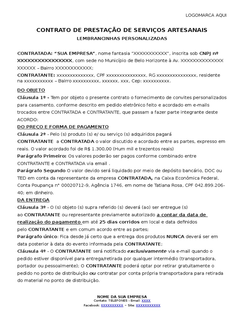 Modelo de Contrato de servicios Embalagem e Rotulagem
