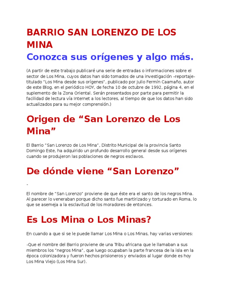 Barrio San Lorenzo de Los Mina | PDF