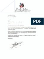 Carta de Condolencias Del Presidente Danilo Medina A Rosa Anneris Pichardo Viuda Houellemont Por Fallecimiento de Su Esposo, Ricardo Antonio Houellemont Roques