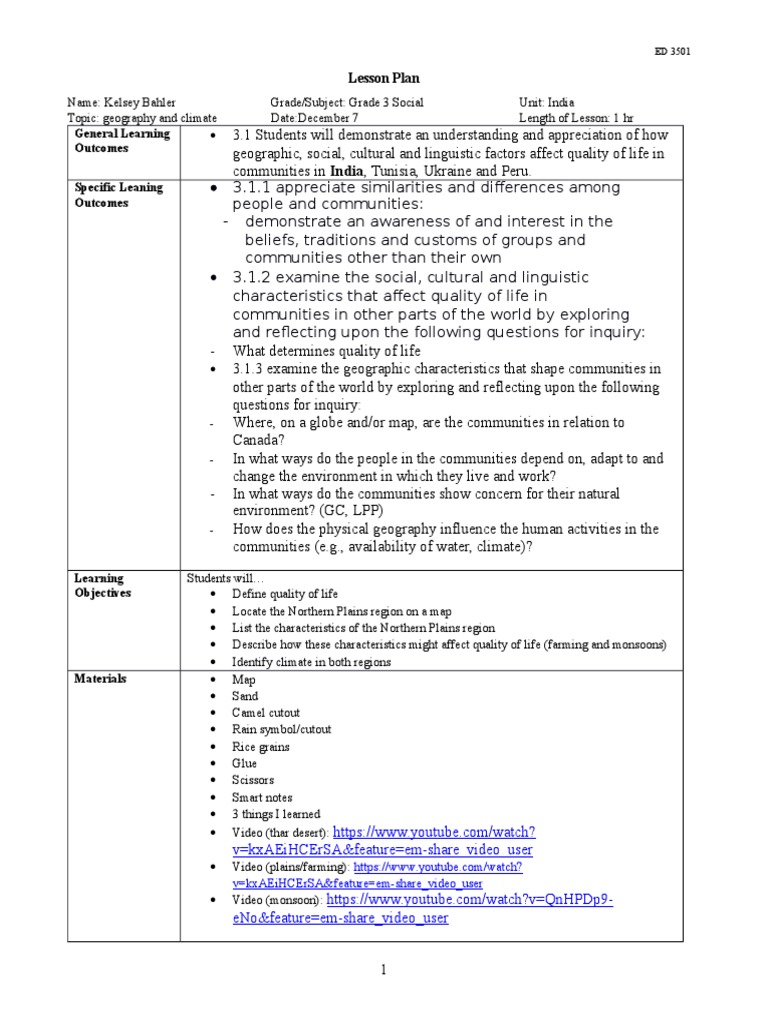 Lesson Plan | PDF | Monsoon | Geography
