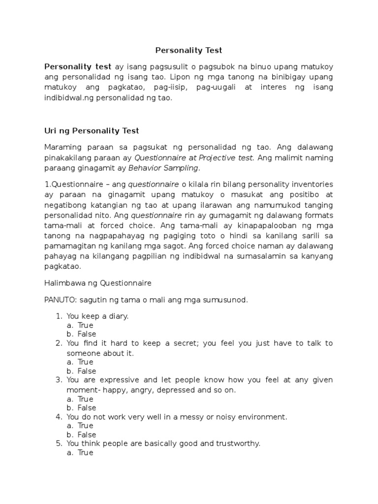 Personality Test | PDF